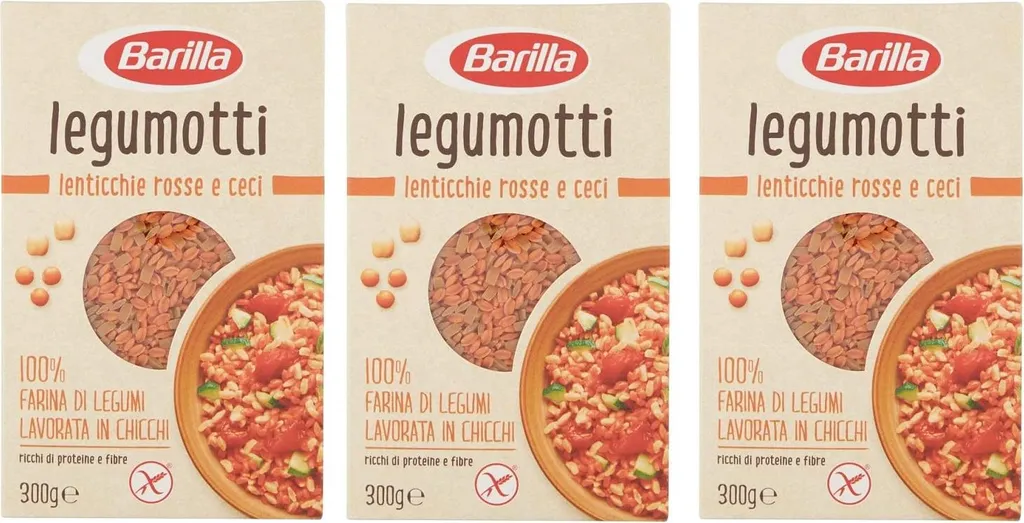 3x Barilla Legumotti Lenticchie Rosse e Ceci Red Lentils and Chickpeas High in protein and fiber Gluten-free 300g