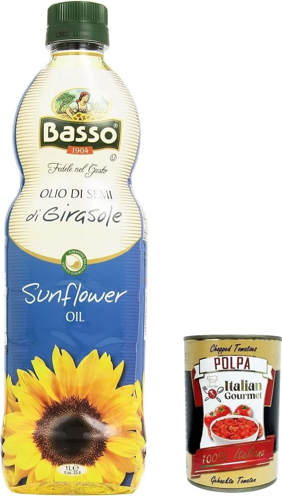 3x Basso olio di girasole 1L Sunflower oil from Italy Cooking oil + Italian Gourmet polpa 400g 3400 ml