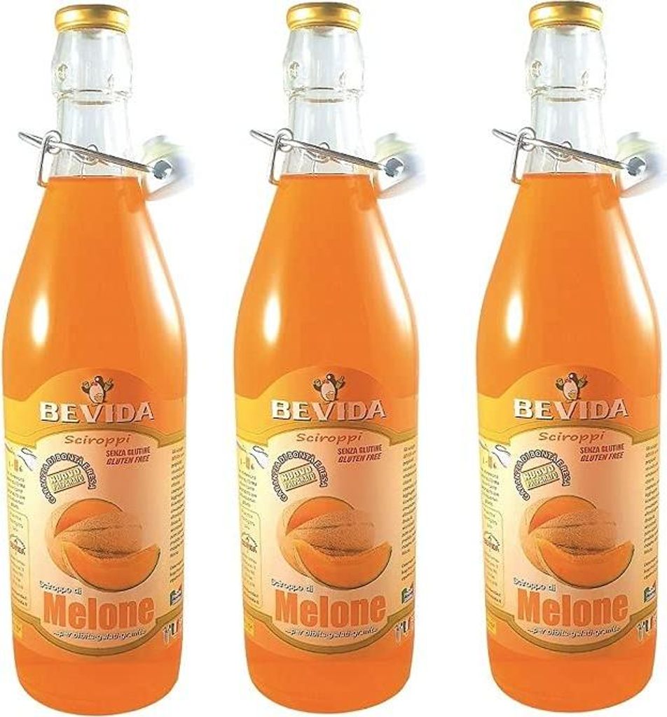 3x Bevida Melon Syrup Glass Bottle 1Lt Ideal for drinks, ice and slush 6000g