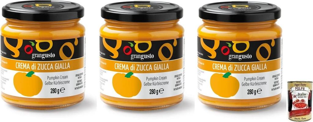 Italian Gourmet E.R. 3x Grangusto Crema di Zucca Gialla, Yellow Pumpkin Cream, Vegetables from Italy, Ideal for preparing risottos and pasta, 280g jar + Italian Gourmet Polpa di Pomodoro 400g can 1240g