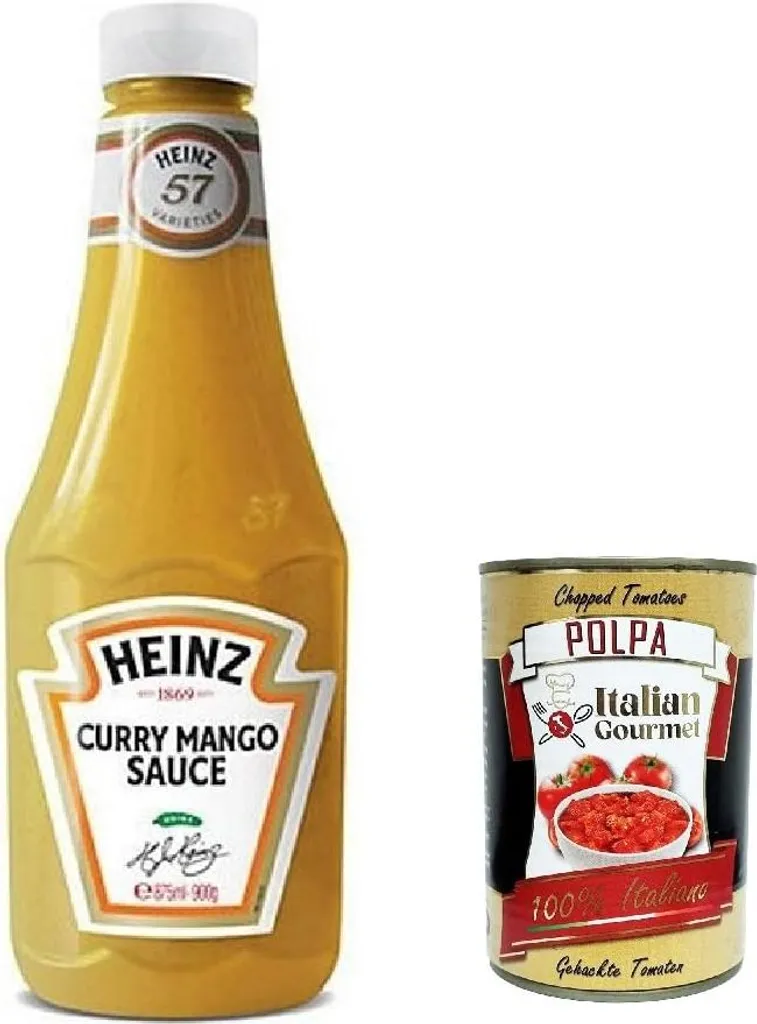 3x Heinz Curry Mango, squeeze bottle, sauce bottle 875 ml + Italian Gourmet polpa 400g