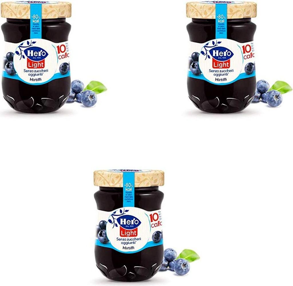 3x Hero Light Mirtilli Jam Light Spread Blueberries Italy 280 g