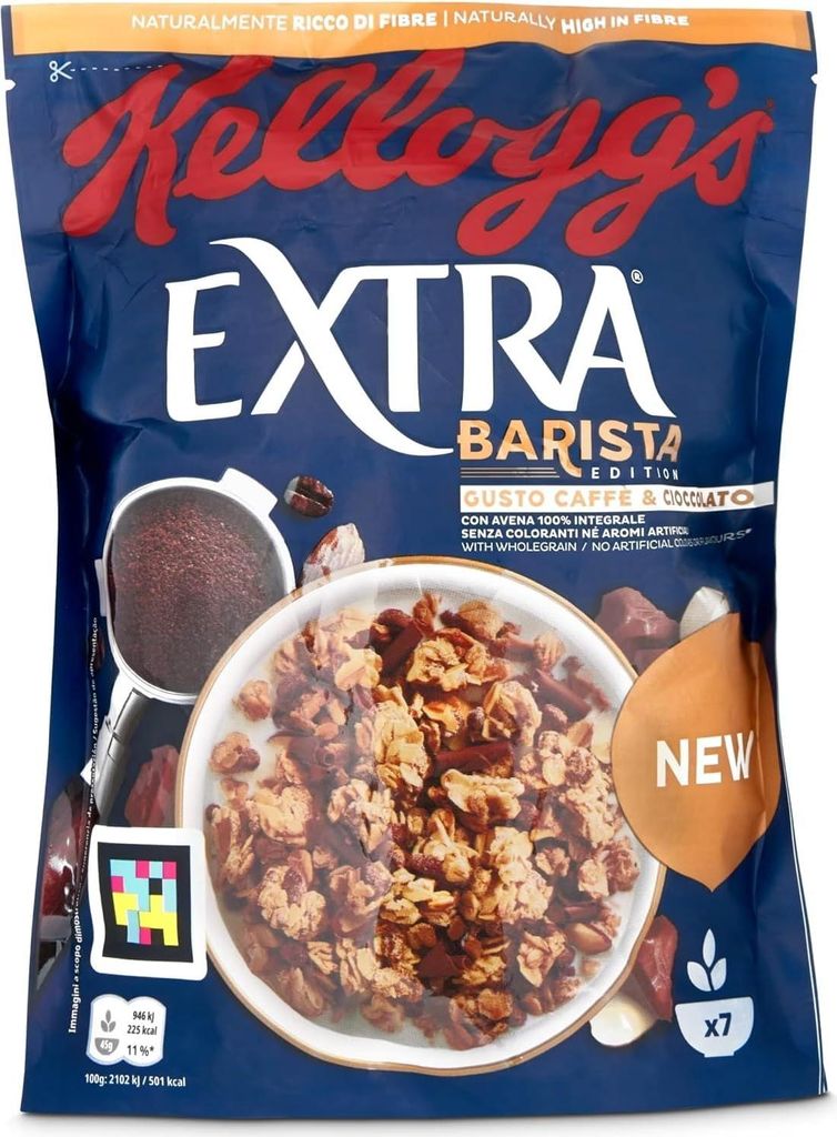 3x Kellogg's Extra Barista Edition Muesli with whole oats, coffee flavor, almond flakes and chocolate, 350g