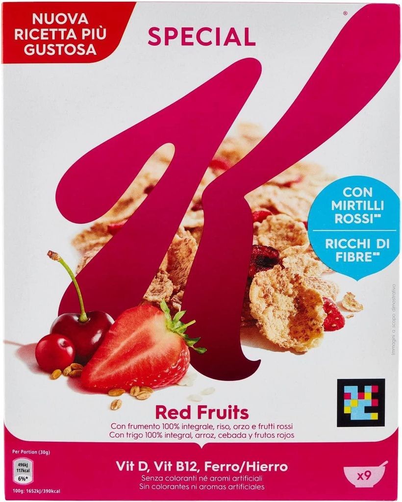 3x Kellogg's Special K Red Fruits Rice Flakes, Whole Grain Wheat and Barley with Vitamins and Minerals, 290g Cereal Flakes 870g