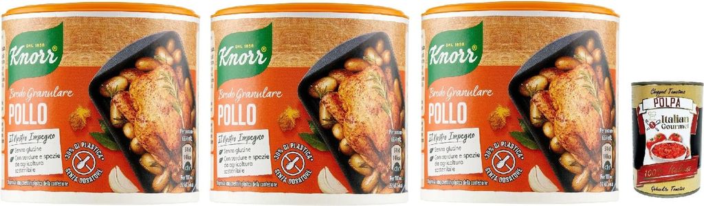 Italian Gourmet E.R. 3x Knorr Brodo Granulare Pollo granulated chicken broth 150g, sustainable vegetable broth, gluten-free, lactose-free and preservative-free, for soups and grilled meat + Italian Gourmet polpa 400g