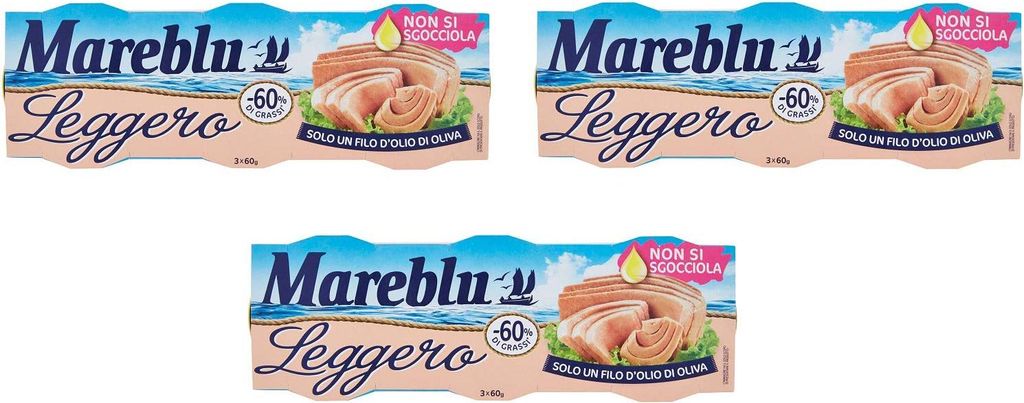 3x Mareblu Tonno Leggero Tuna with a little olive oil - 60% fat canned tuna (3 x 60g) 180g