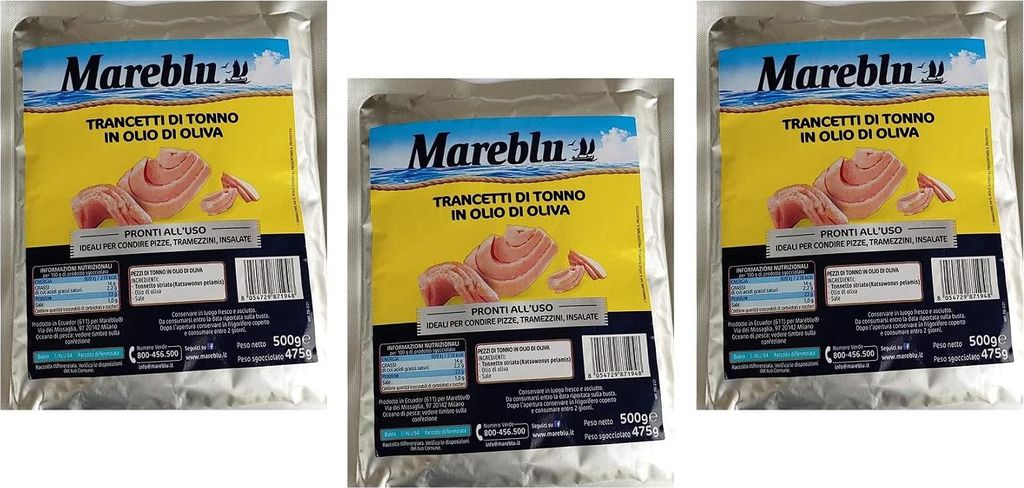 Italian Gourmet E.R. 3x Mareblu Tuna Slices in Olive Oil 500g Bag 1500g