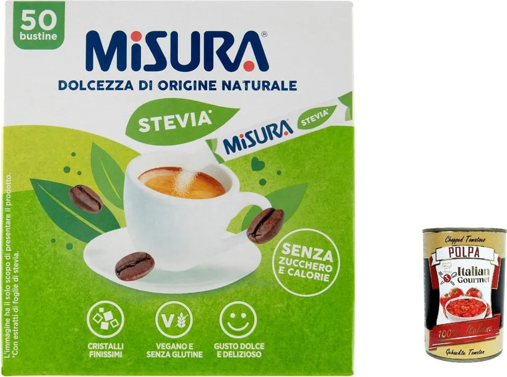 3x Misura Stevia sweetener of natural origin, 50 sachets + Italian Gourmet polpa 400g