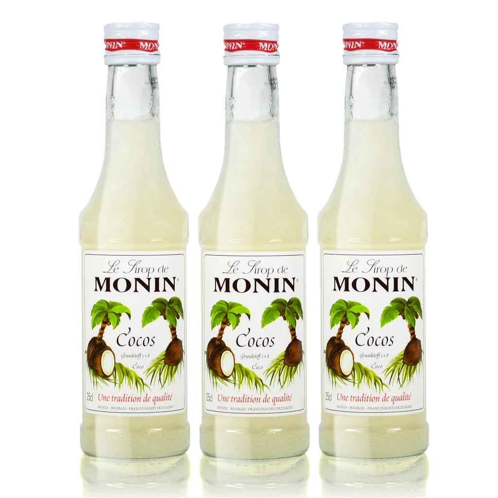 3x Monin Coconut Syrup, 250 ml bottle