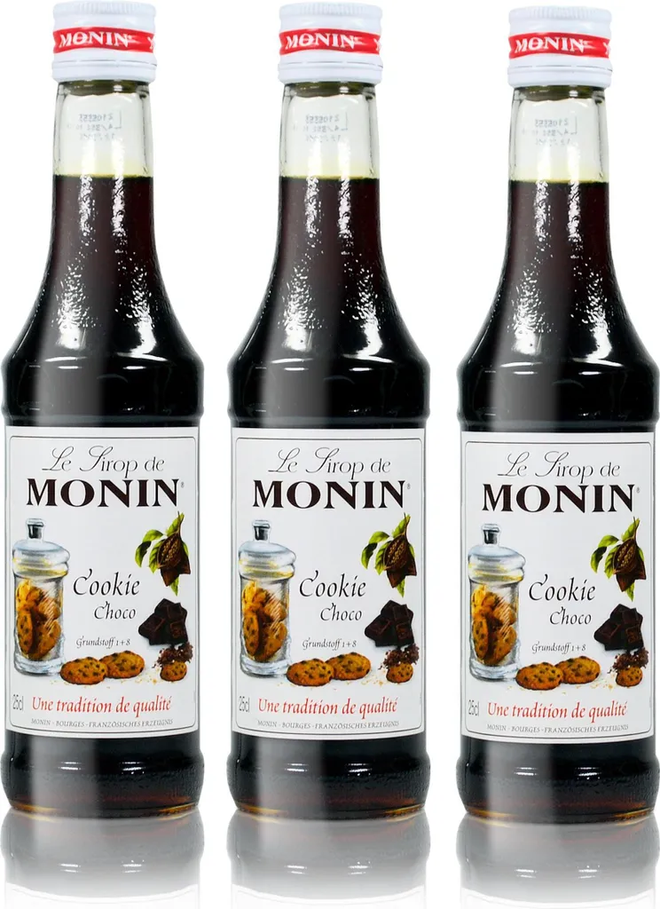 3x Monin Cookie Choco Syrup, 250 ml bottle - for cocktails, coffee or co