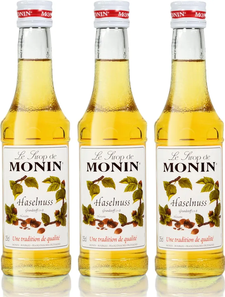 3x Monin Hazelnut / Noisette Syrup, 250 ml bottle