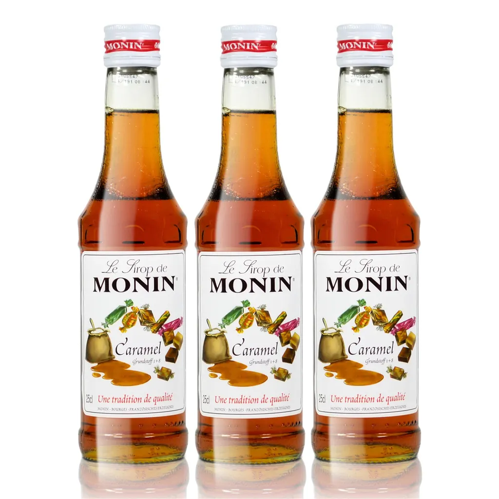 Lutz 3x Monin Caramel Syrup, 250 ml bottle 750 ml