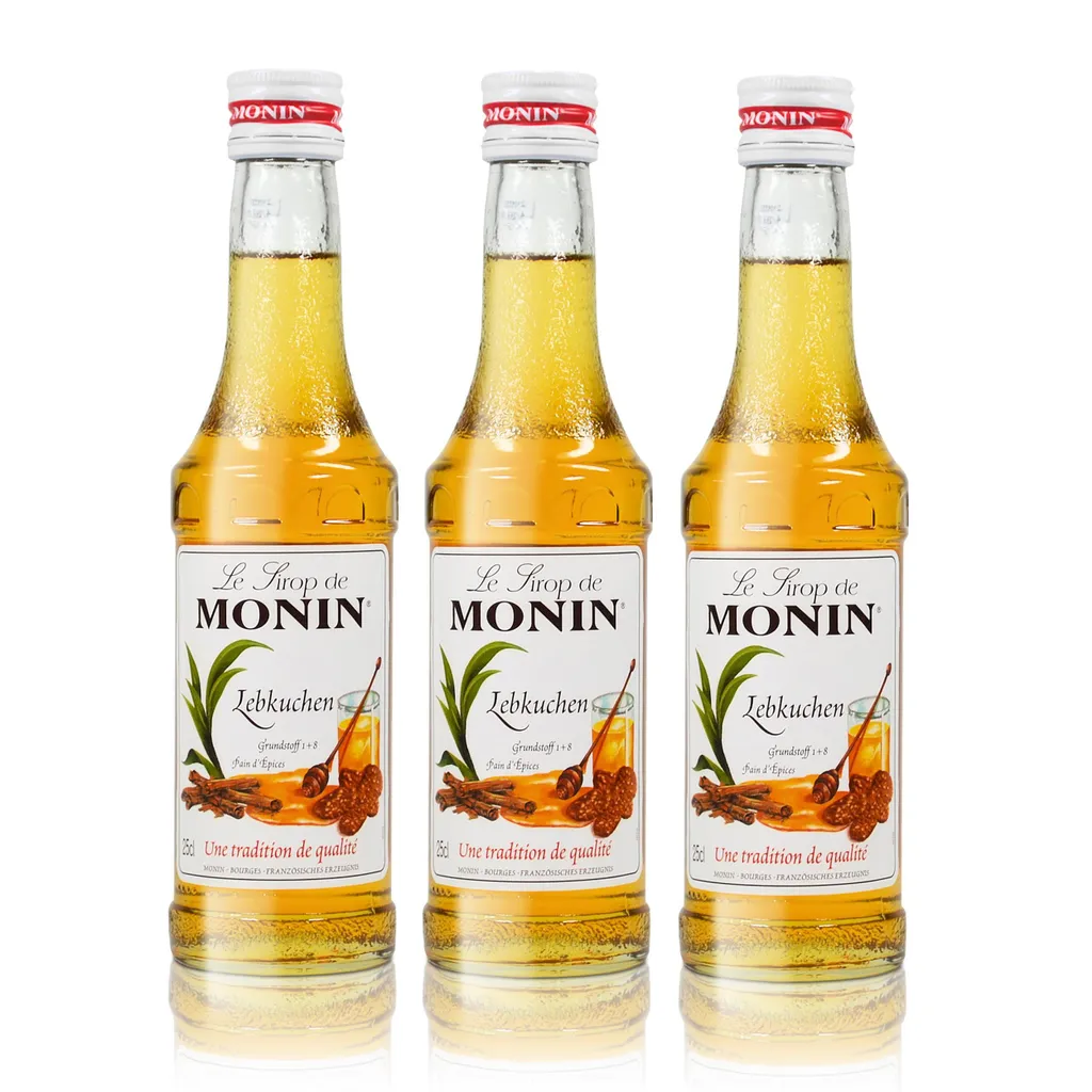 3x Monin Gingerbread Syrup, 250 ml bottle - for cocktails, coffee or cooking 750 ml