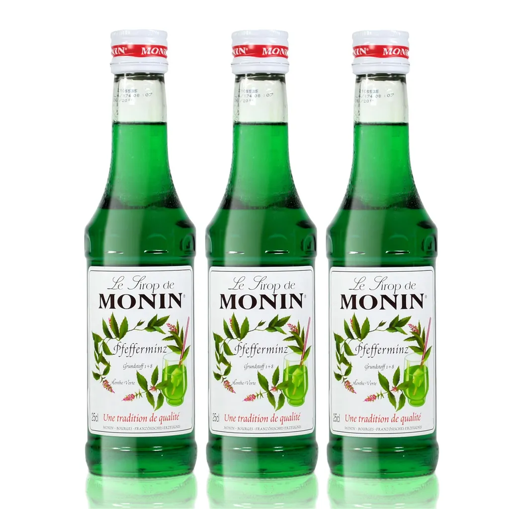 3x Monin Peppermint Syrup, 250 ml bottle