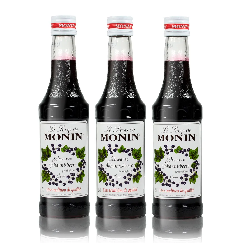 3x Monin Blackcurrant Syrup, 250 ml bottle - for cocktails, for coffee