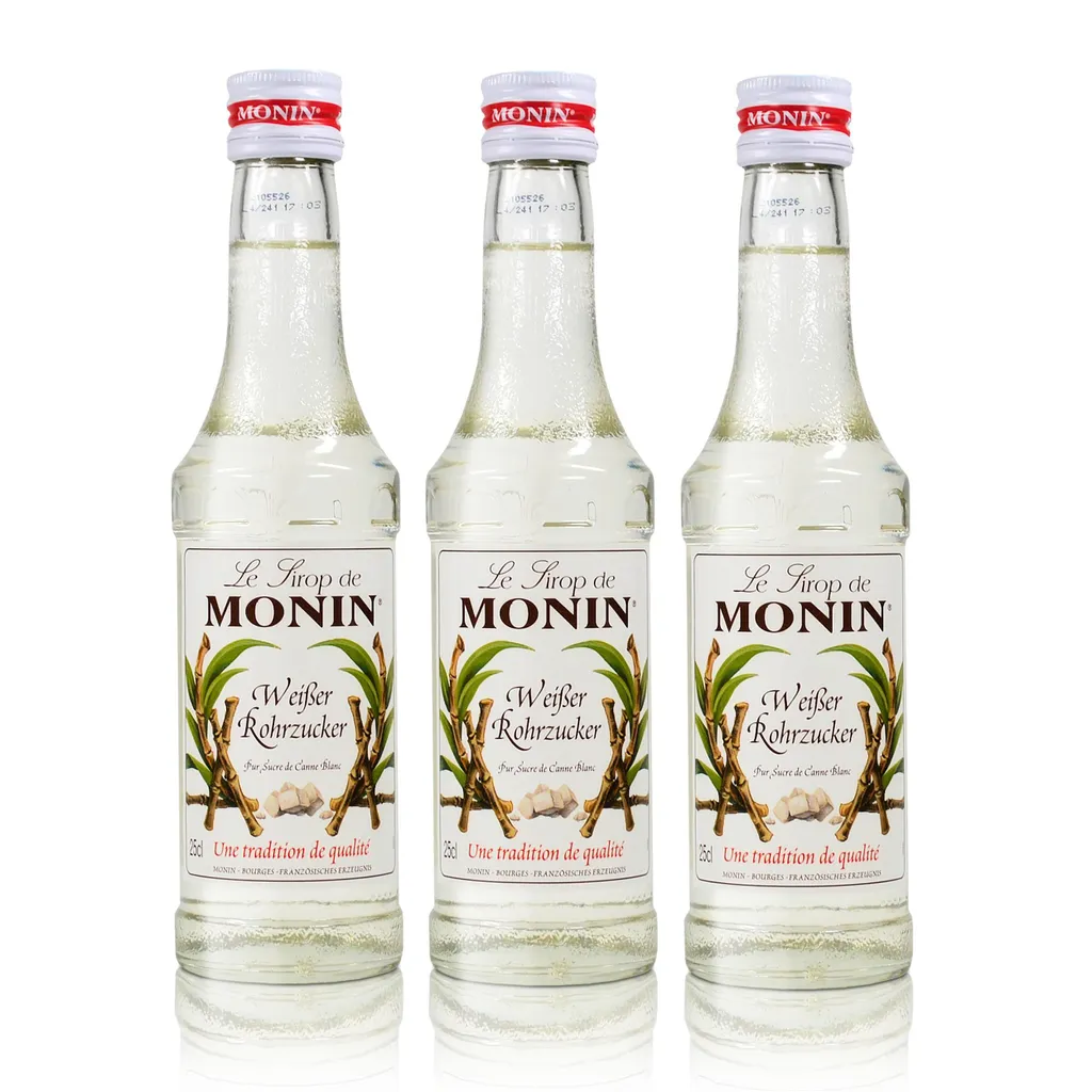 3x Monin White Cane Sugar Syrup, 250 ml bottle - for cocktails, coffee or 750 ml