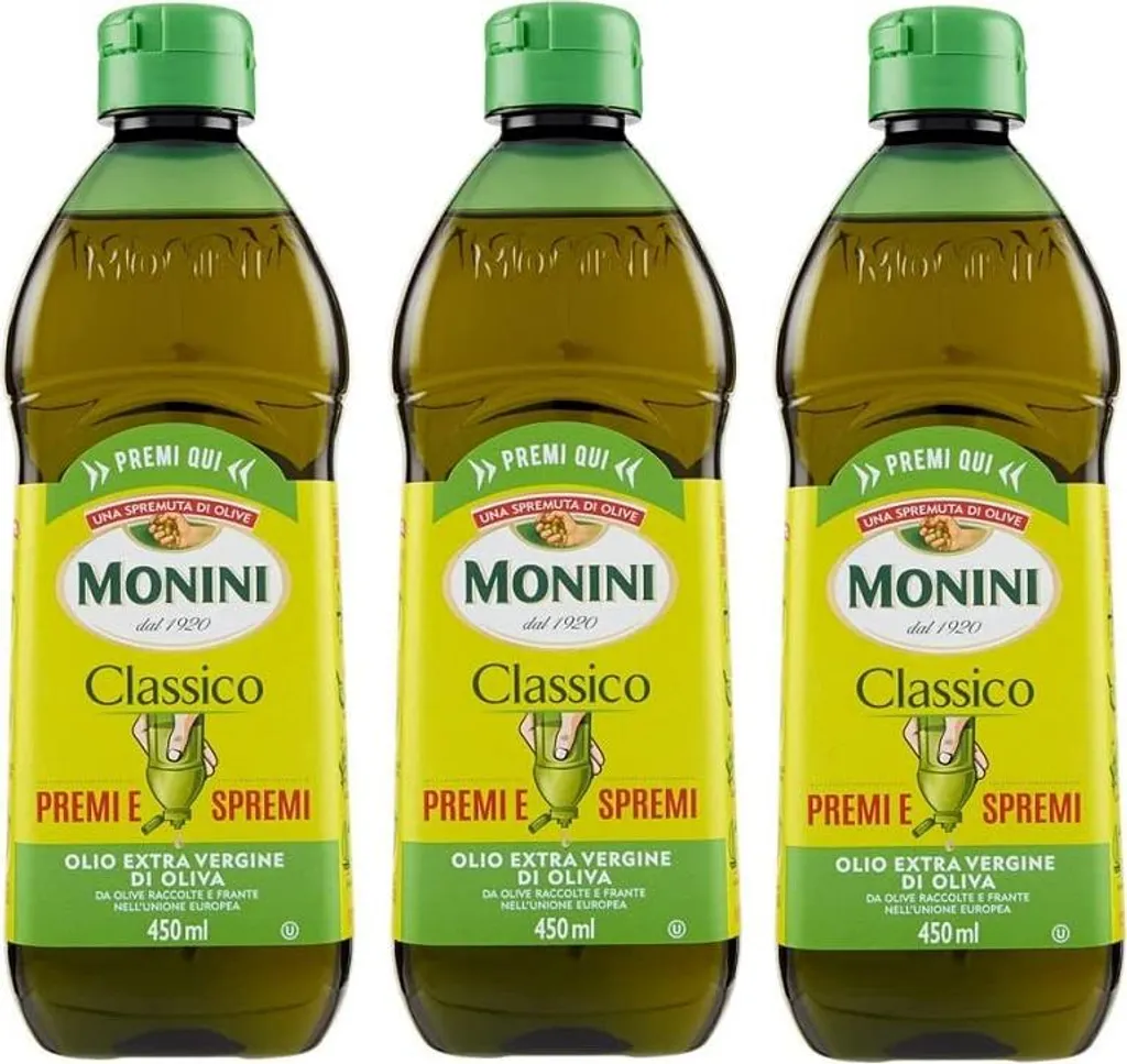 3x Monini Classico Premi e Spremi Olio Extra Vergine di Oliva Squeeze Extra Virgin Olive Oil PET 450ml