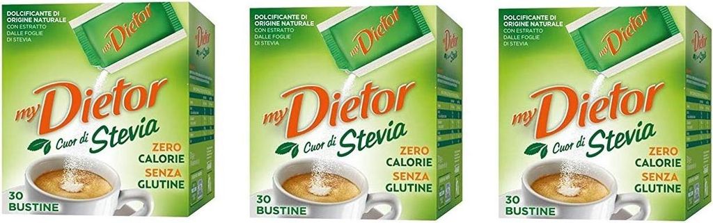 3x My Dietor Cuor di Stevia natural sweetener 30g Heart of Stevia 30 sachets 90g