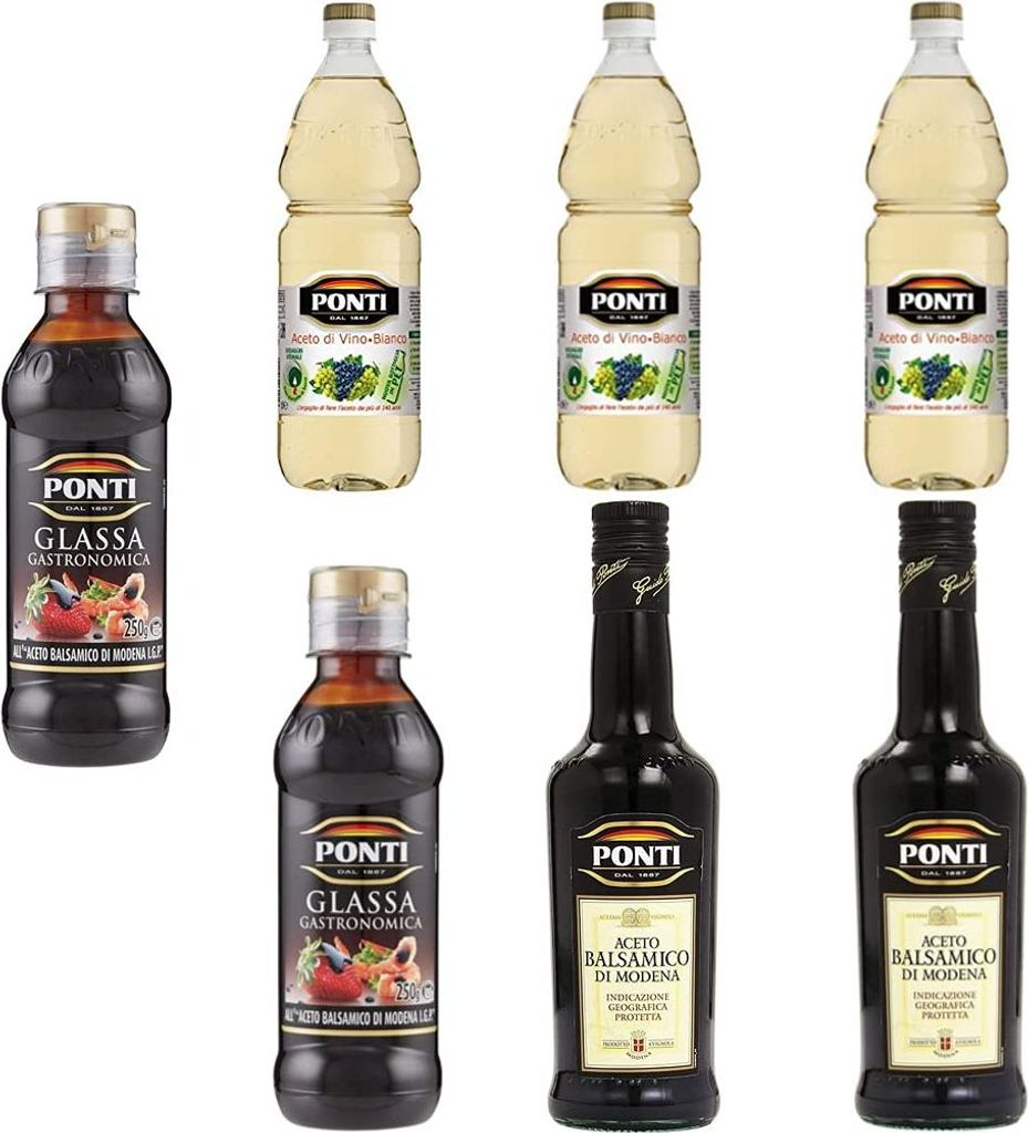 3x Ponti White Wine Vinegar / Weinessig weiss essig 1000ml + 2x Ponti Balsamic Vinegar of Modena PGI + 2x Ponti Balsamic Gastronomic Glaze 200ml