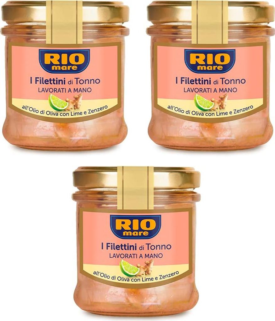 3x Rio Mare Filetti di Tonno allOlio di Oliva Lime e Zenzero Tuna fillets in olive oil, lime and ginger 130g