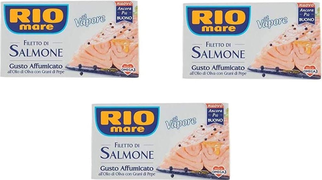 3x Rio Mare Salmone Affumicato Salmon Fillet Smoked in Olive Oil with Pepper 125g
