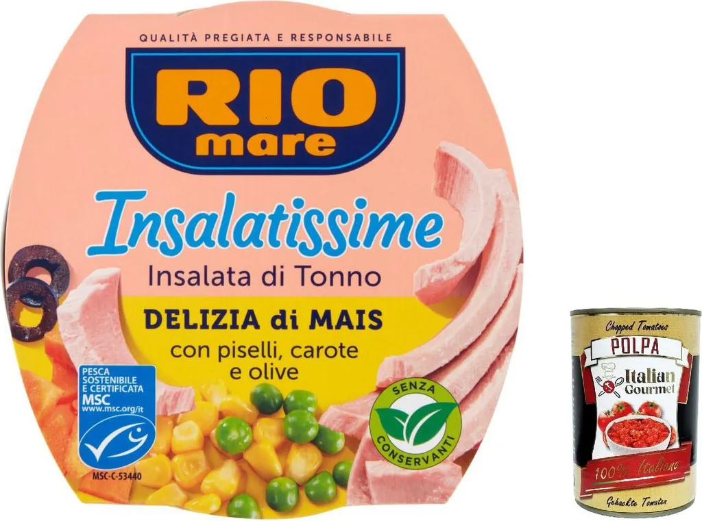 3x Rio Mare Tonno Insalatissime Delizia Mais e Tonno Corn and Tuna 160g + Italian Gourmet polpa 400g