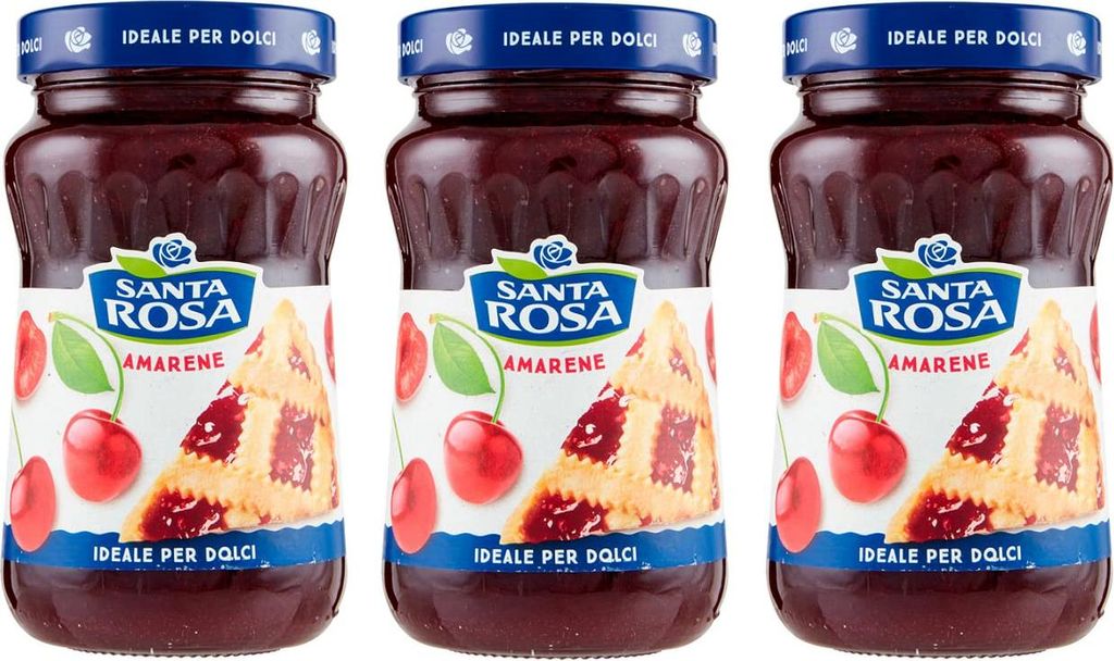 3x Santa Rosa Confettura Amarene Sour Cherry Jam, ideal for desserts, 600g glass jar 1800g