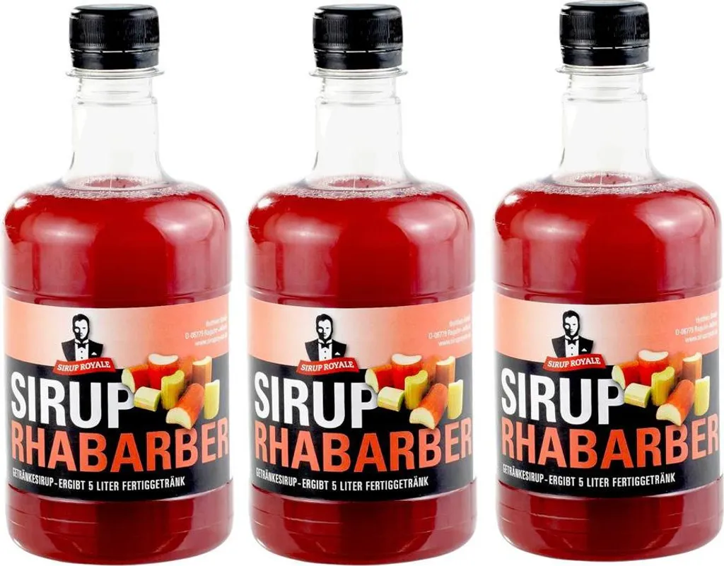tbottlers GmbH 3x Royale Rhubarb Syrup, 0.5L EW, for Cocktails, Drinks, and Desserts 1500 ml