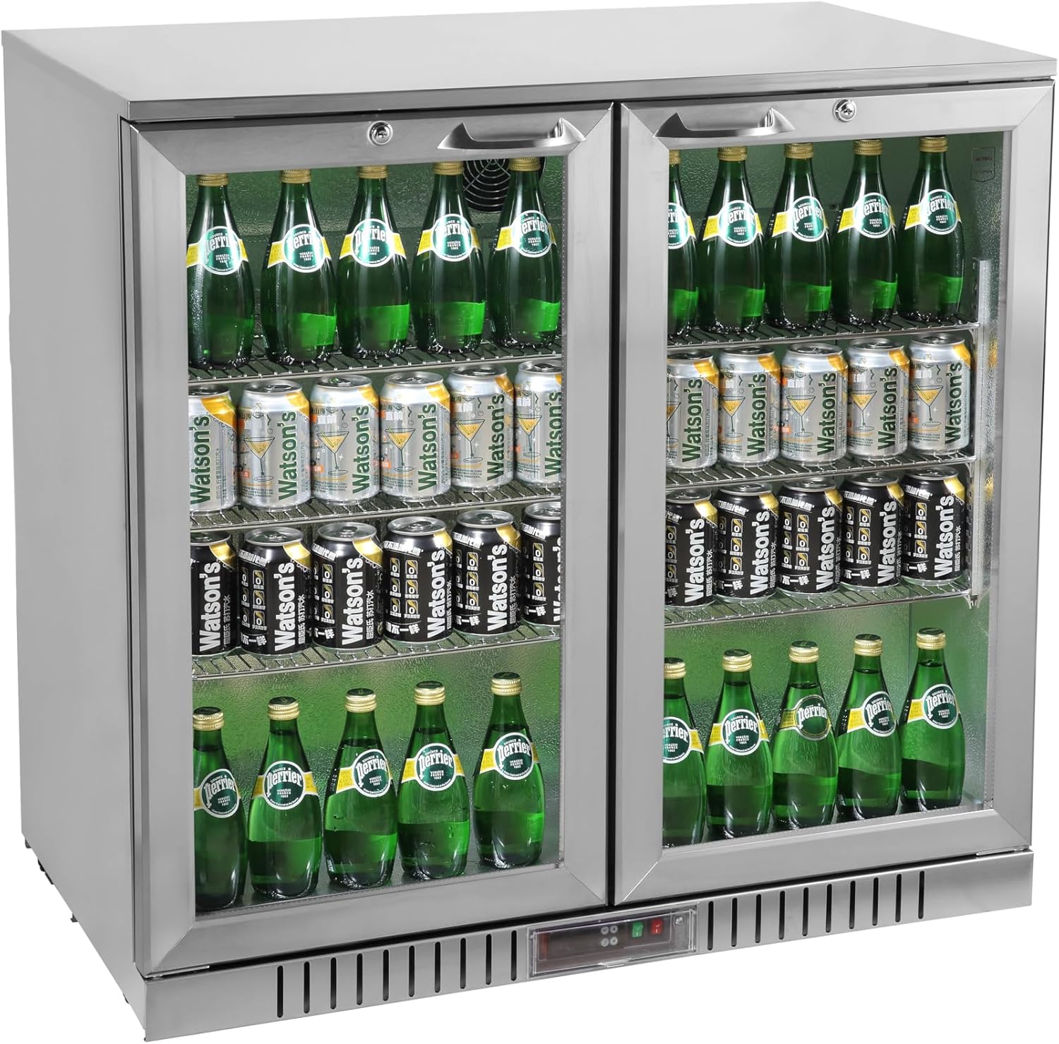 METRO Professional GBC3002S Glass Door Fridge, Stainless Steel/Aluminium/Tempered Glass, 6 Adjustable Shelves, Automatic Defrosting, 198 L, LED Lighting, Silver, Energy Efficiency Class: D