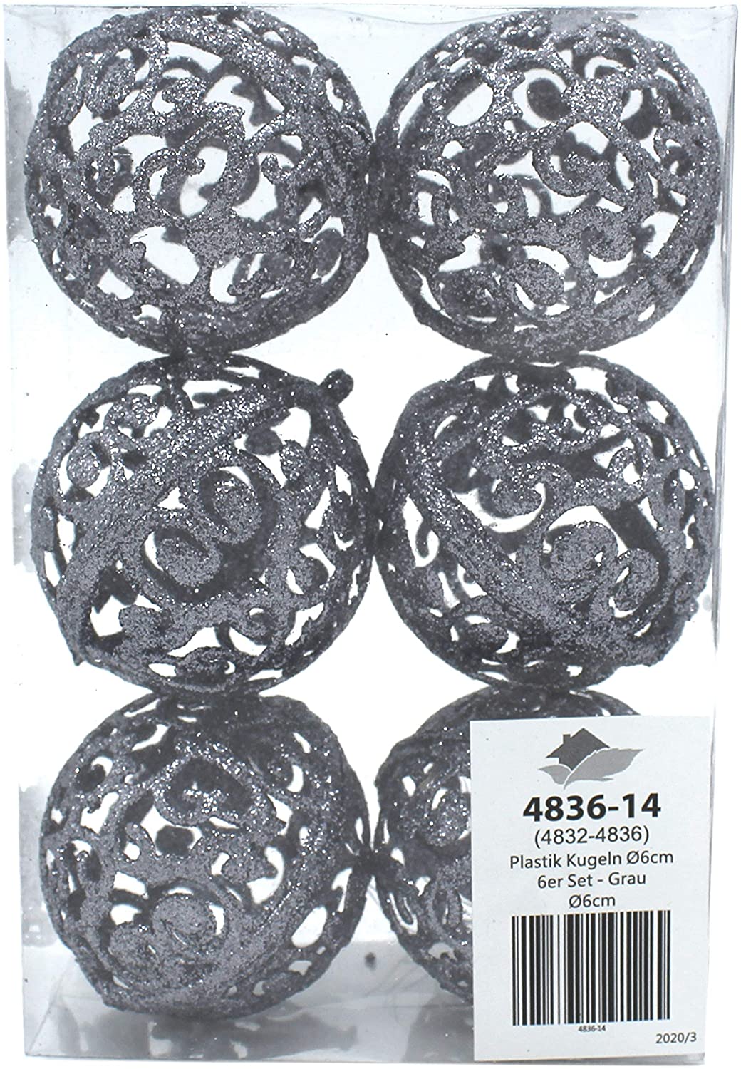 DARO DEKO Daro Decoration Christmas Ball 6Cm Glitter 1 Set-6 Balls Grey