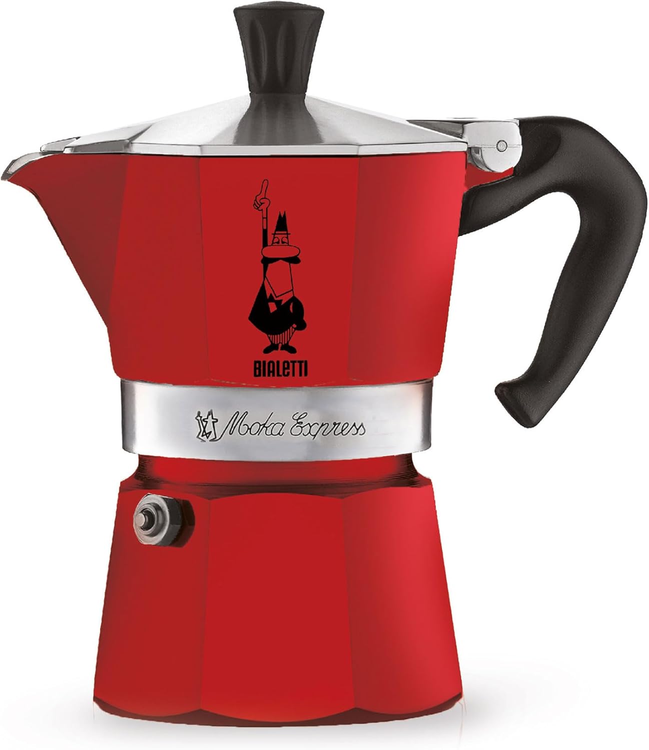 Bialetti 4941 Espresso Maker \"Moka Express\" for 1 cup in aluminum, red, 14 x 15 x 8 cm