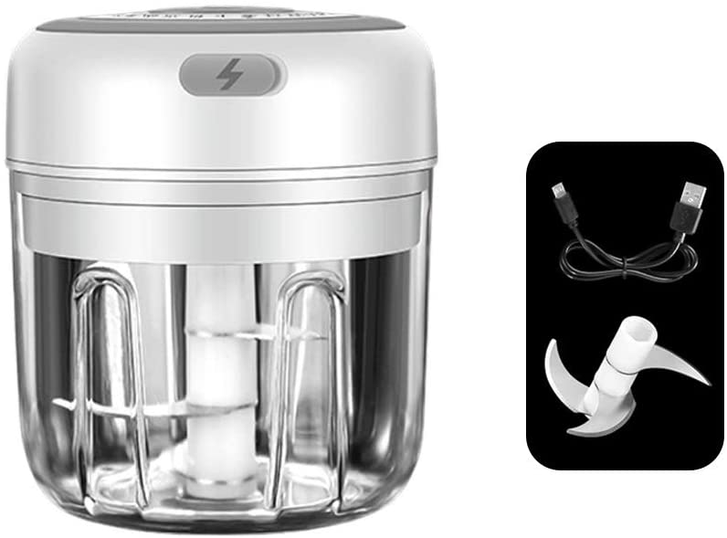 Febelle Electric Garlic Mincer, Portable Meat Mincer, Washable Mini Chopper Chopper USB Charging, Dumpling Garlic, Ginger, Chillic, with 3 Blades, White