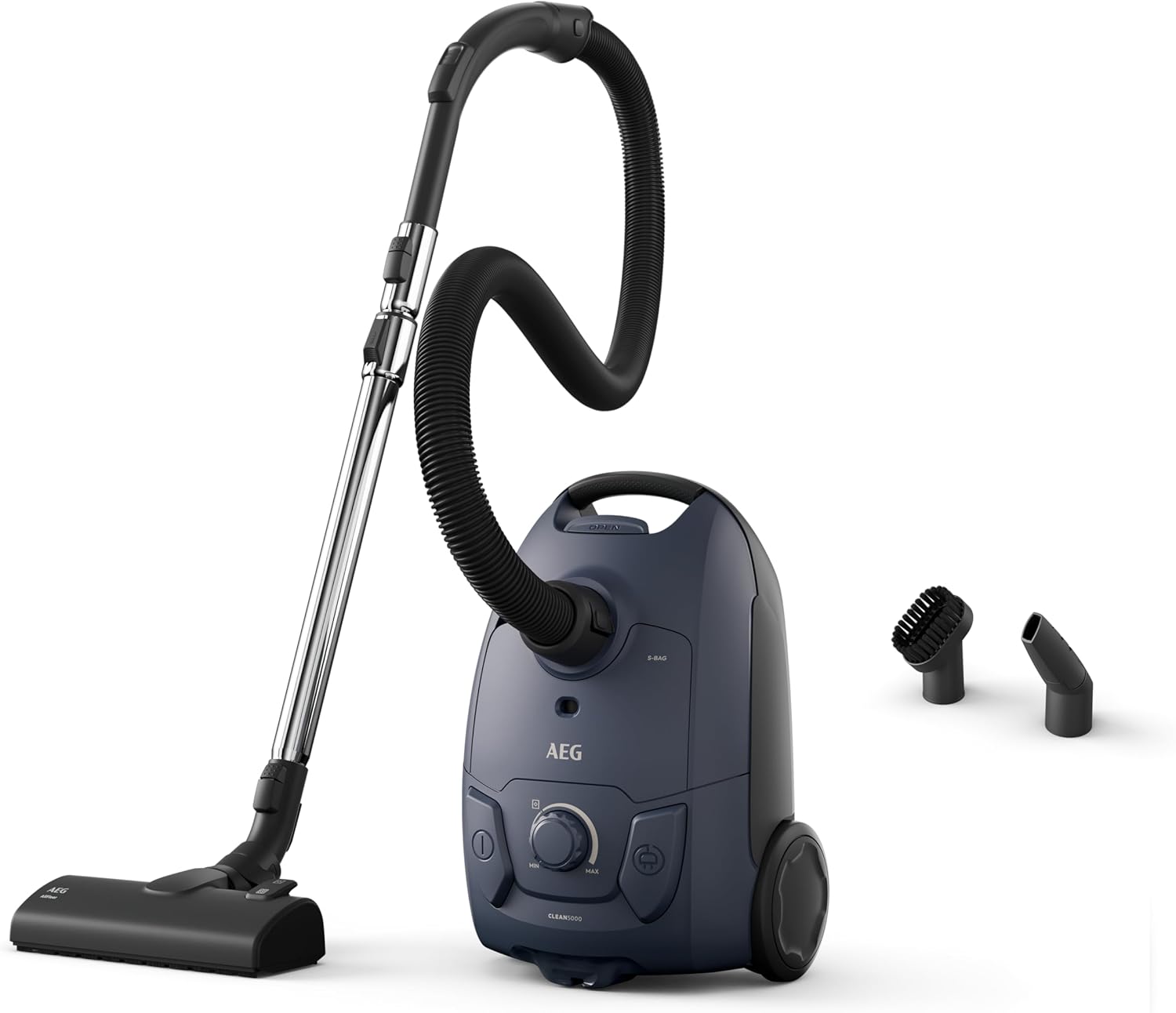 AEG Clean 5000 Vacuum Cleaner with Bag, High Suction Power, Made of Recycled Plastic, AllFloor Nozzle with Click System, 2-in-1 Multifunctional Nozzle, 8.5 m Operating Radius, Washable Hygiene Filter