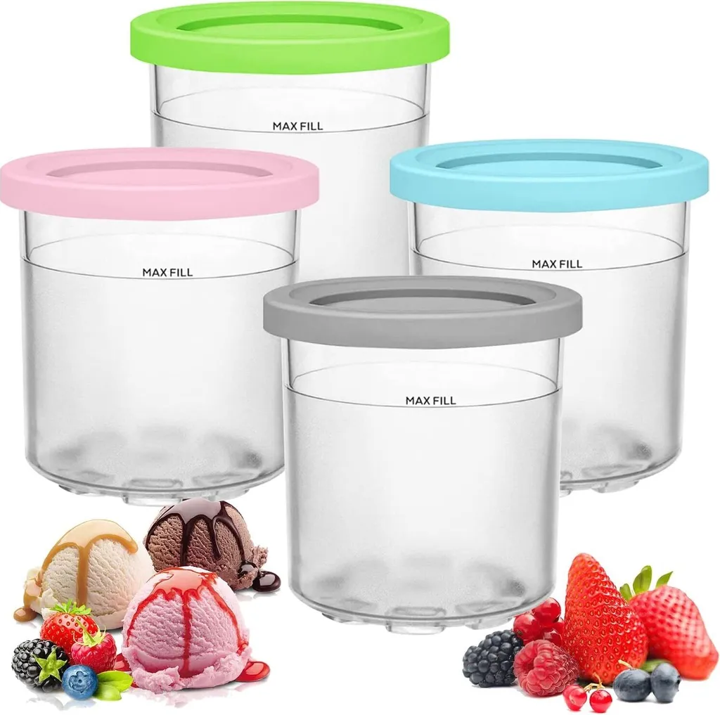 BundiGlassware 4-piece ice cream container set, ice cream box with lid, ice cream container, replacement containers for ice cream, for NC299AMZ NC301 NC300S, ice cream containers, dishwasher safe
