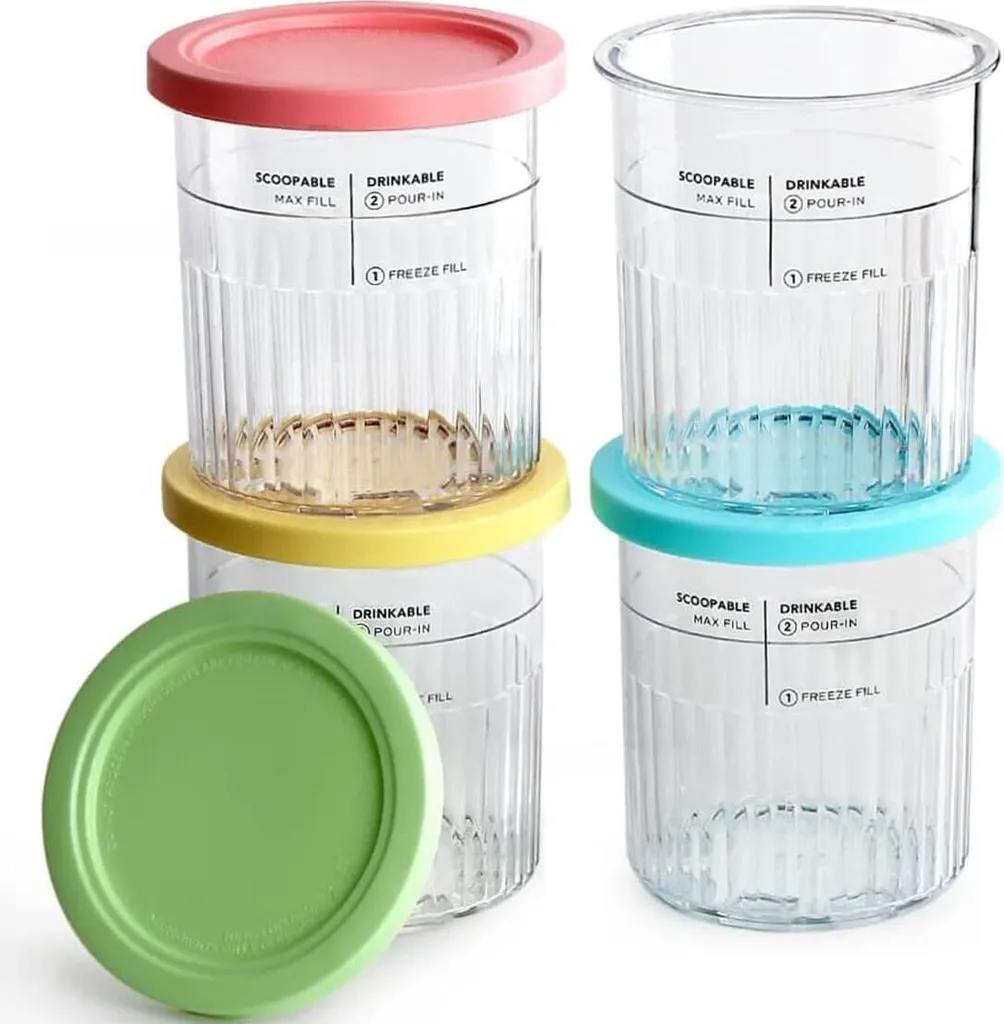 BundiGlassware 4-piece ice cream containers for Ninja Creami NC500, ice cream pint for Ninja NC501 ice cream maker, ice cream containers with lids, reusable Creami tubs, BPA-free, dishwasher safe