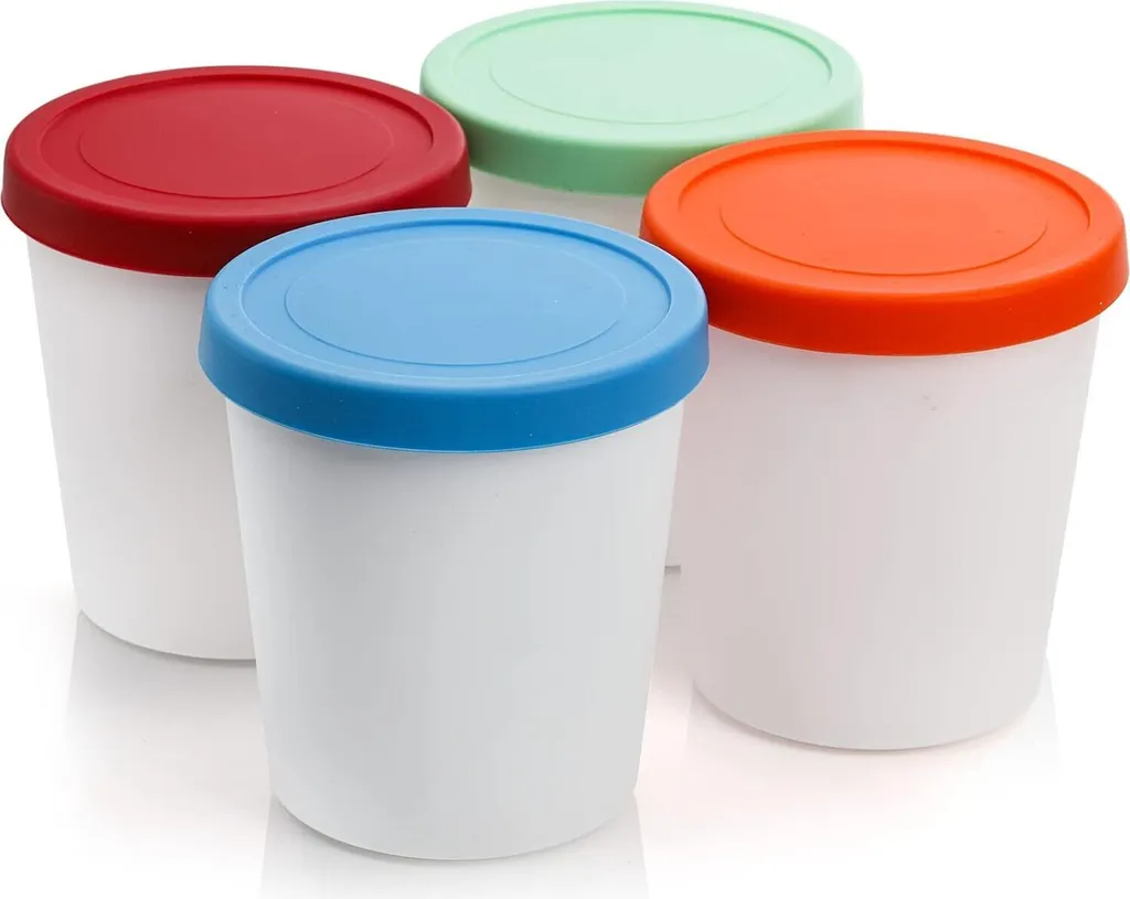 4-piece ice cream containers with silicone lids, 1 liter ice cream containers for homemade ice cream, BPA-free, freezer containers with silicone lids for homemade ice cream, freezer and dishwasher safe