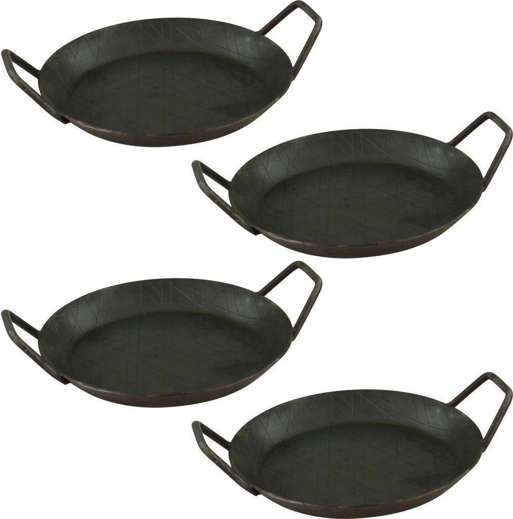 GVKECO Set of 4 wrought iron serving pans with two side handles, ø 24cm