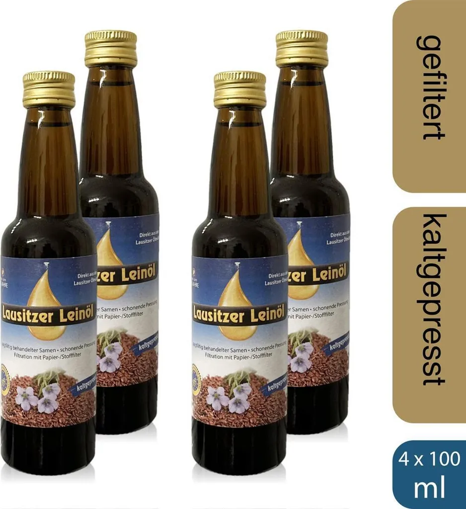 Lausitzer Ölmühle Hoyerswerda 4 x Lausitzer linseed oil (cold-pressed linseed oil), 4 x 100ml