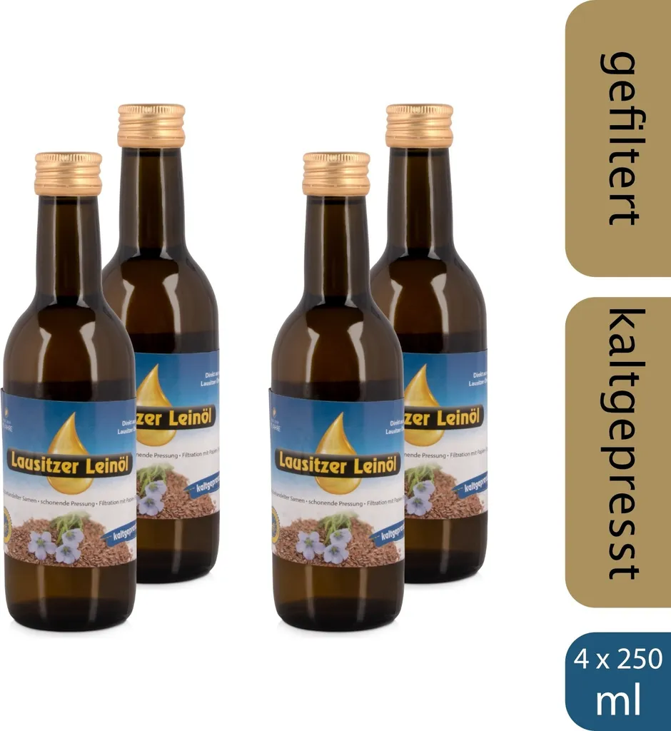 Lausitzer Ölmühle Hoyerswerda 4 x Lausitz linseed oil (cold-pressed linseed oil), 4 x 250ml