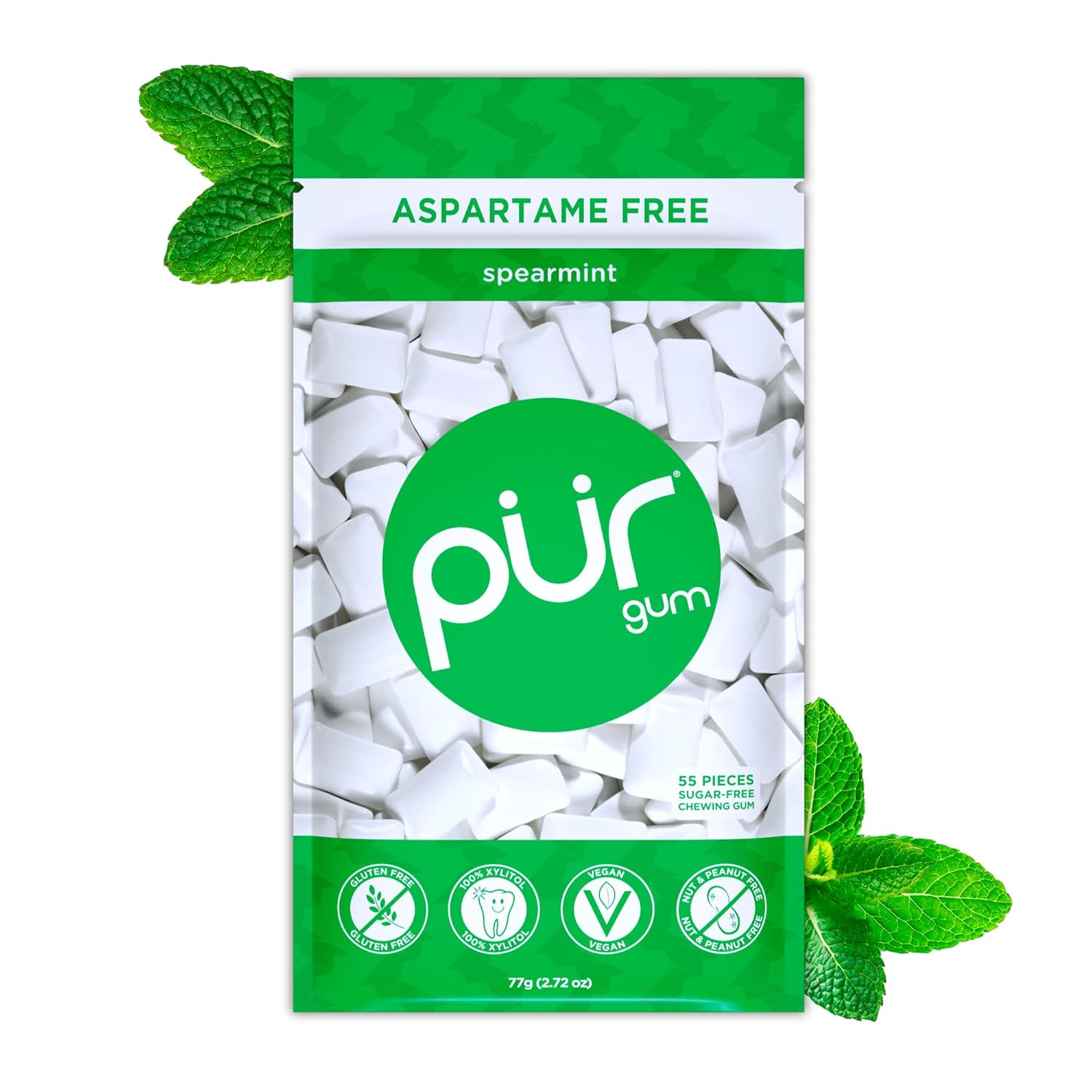 PUR Gum Store PÜR Gum, Spearmint (Bubblegum) without Aspartame - 55 Pieces - 1 Case
