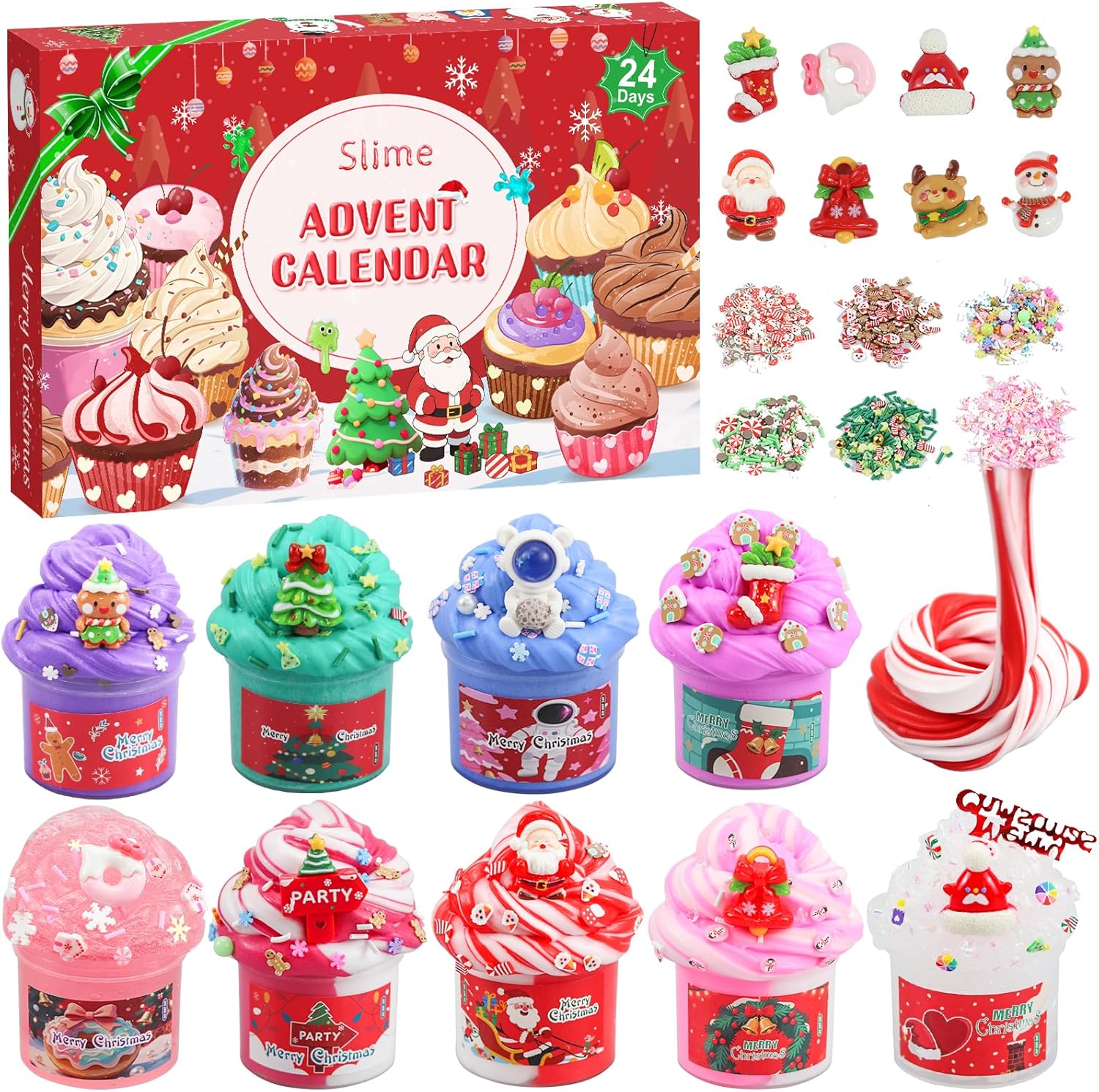 Slime Advent Calendar 2025 for Girls Boys, Fluffy Slime Children's Christmas Calendar, Christmas Surprises Gift with Different Textures Slime Kit Toy from 4 5 6 7 Years Girls