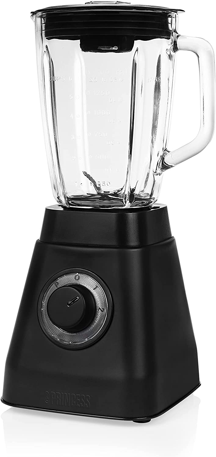 Princess Black Steel Stand Mixer - 1.5 Litre Capacity, 2 Power Levels, Pulse Function, 1000 Watt, 6 Blades, Refill Opening 212085