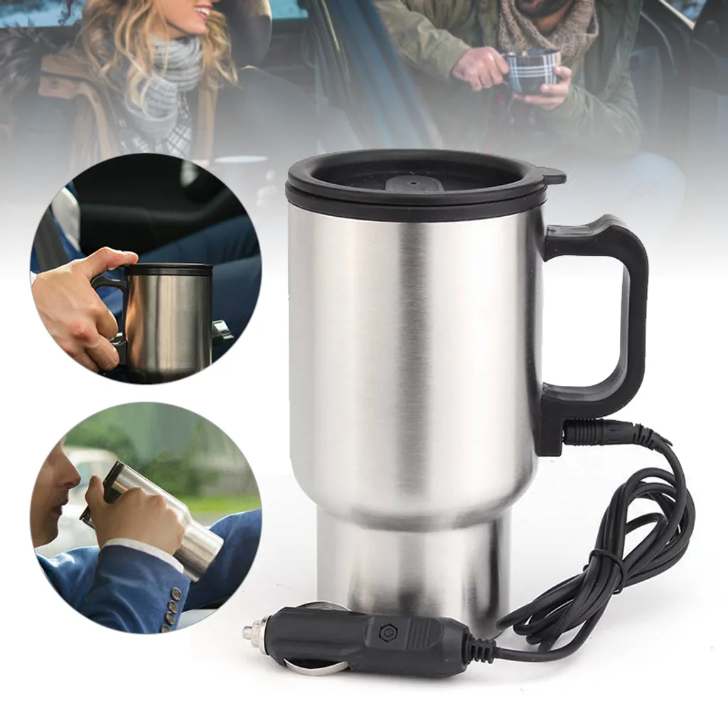 TWSOUL 450 ml 12 V Stainless Steel Electric Car Mug Travel Heated Mug Electric Thermos Plug Kettle Cooking Car Coffee Mug Heater