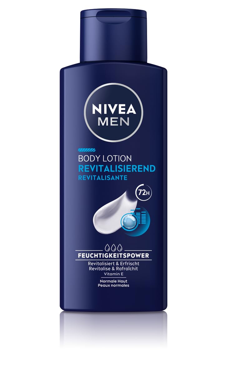 NIVEA MEN Body Lotion Revitalizing, Non-Greasy Body Cream with Vitamin E, Fast Absorbing and Refreshing Body Milk for Normal Skin (250 ml)