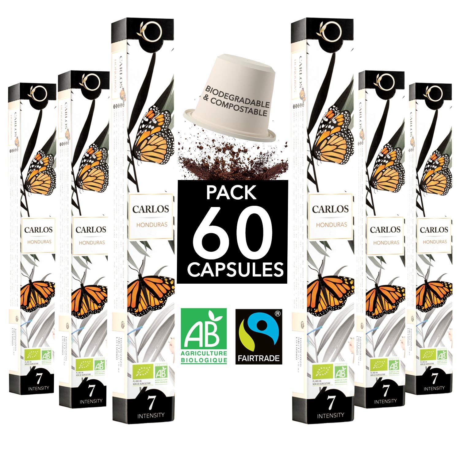 Nespresso Capsules Compatible | Organic Fairtrade Arabica Coffee in Capsules Biodegradable | Carlos Pure Coffee Honduras, 60 Coffee Capsules | Traditional roasting