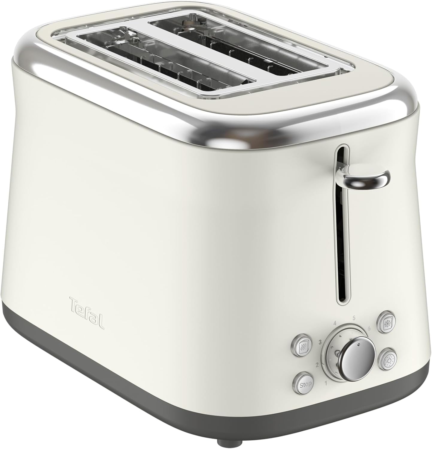 Tefal Collection TT720AE0 Double Slot Toaster, Extra High Lever, 8 Browning Levels, 4 Functions, Wide Slots, Removable Crumb Tray, Retro Stainless Steel Look, White