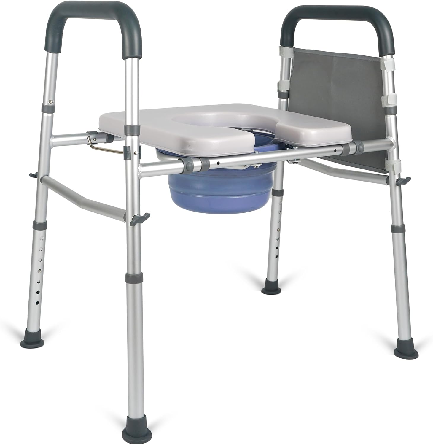 LandTale Store 3-in-1 commode chair, portable toilet chair for adults with stable support structure with two crossbars, stable raised toilet seat, 180 kg, commode chairs for seniors