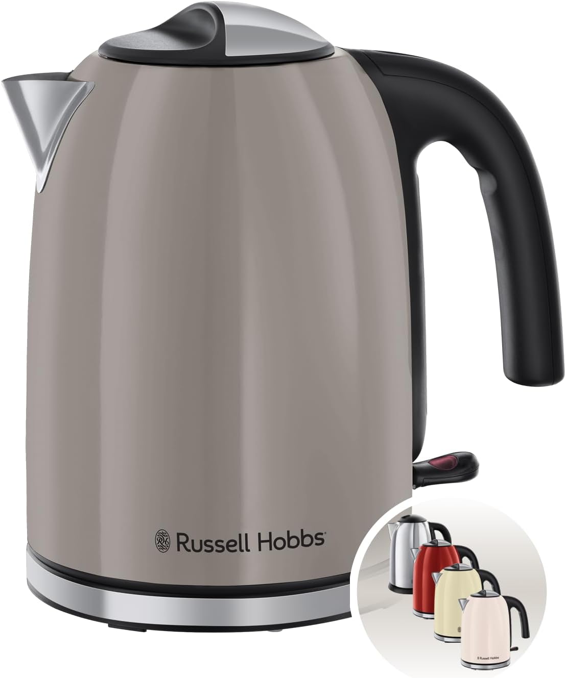 Russell Hobbs Store Russell Hobbs Water Kettle [1.7 L, 2400 W] Colours Plus Mocha (Stainless Steel Accents, Quick Boil Function, Water Level Indicator, Removable Limescale Filter, Energy-Saving, Spout) Tea Maker 28511-70