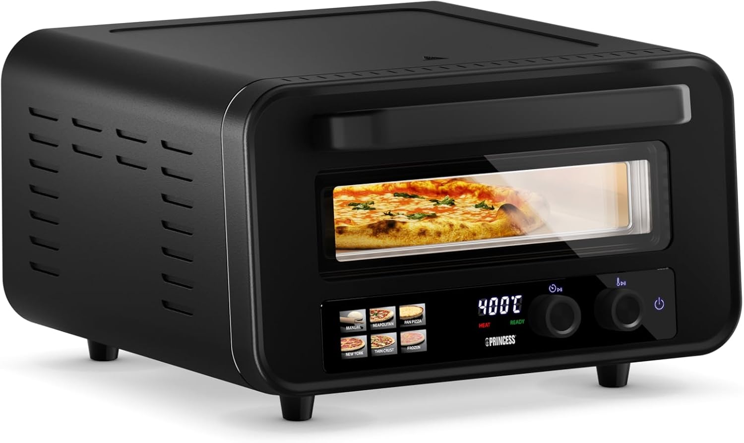 Princess Pro Max Pizza Oven, 15 L, 400 °C, Digital Control Panel, 2100 W, Pizza Stone & Shovel, Top/Bottom Heat, Timer, Cool Door, Compact & Portable, for Indoor/Outdoor Use, 112780