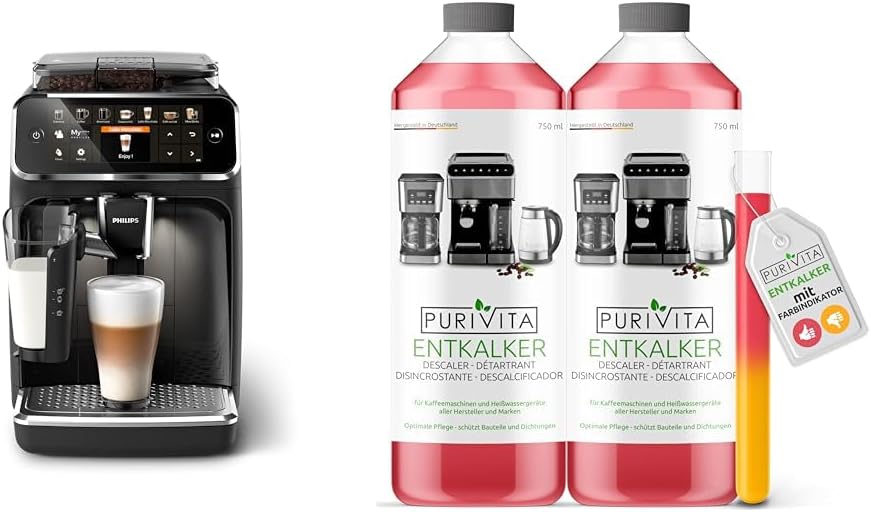 Philips Domestic Appliances Philips Series 5400 Kaffeevollautomat – LatteGo Milchsystem & Purivita - Universal Entkalker 750 ml für Kaffeevollautomaten - Für alle bekannten Marken geeignet, 2 Flaschen